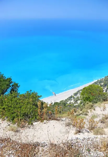Krajobraz Plaży Egremni Wyspie Lefkada Grecja Morze Jońskie — Zdjęcie stockowe