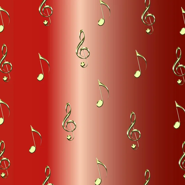 Abstrakt Röd Bakgrund Med Gyllene Noter Illustration Musik Tema — Stockfoto
