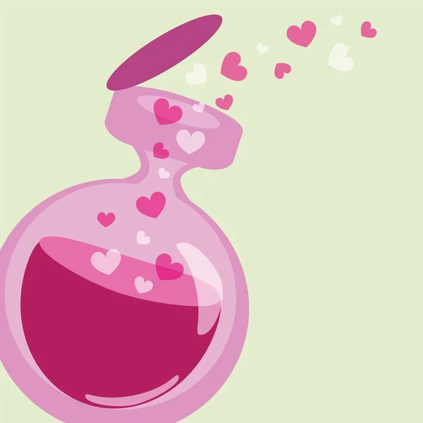 ハートベクター付きマジックボトル ピンク色 愛のテーマ — ストックベクタ