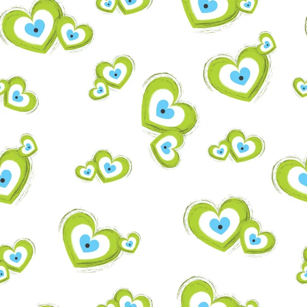 心臓の形をした緑色の邪眼のシームレスなパターン — ストックベクタ