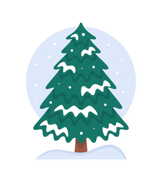Рождественская Концепция Милая Елка Снегом Снежинками Векторная Иллюстрация Белом Фоне — стоковый вектор