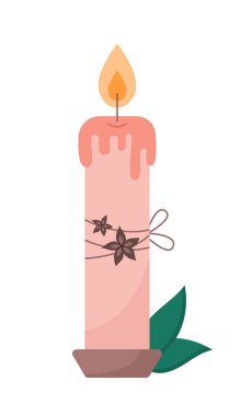 Bayram neşesi için şirin bir mum. Beyaz arkaplanda vektör illüstrasyonu