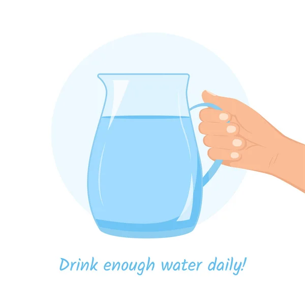 Water balance concept. The hand holds a jug of water. The concept of drinking enough water throughout the day. Vector illustration in a flat style.