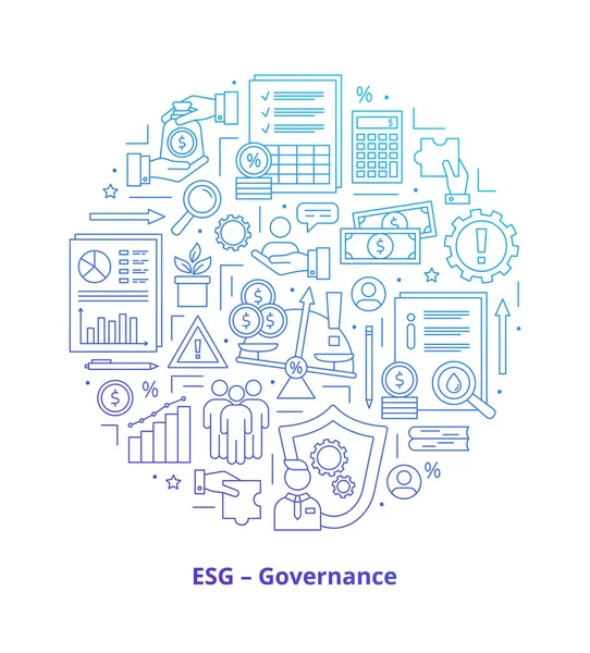 ESG Yönetim kavramları, simgeler ayarlandı. Simgeler daireler çiziyor. Gradyan. Beyaz arkaplanda izole edilmiş vektör illüstrasyonu.
