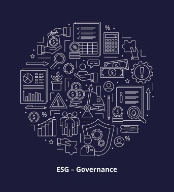 ESG Governance concepts, icons set. Icons placed in a circle. Vector illustration isolated on a dark background. clipart