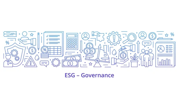 ESG Yönetim kavramları, simgeler ayarlandı. Pankart. Şablon. Gradyan. Beyaz arkaplanda izole edilmiş vektör illüstrasyonu.