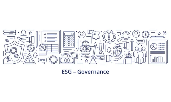 ESG Yönetim kavramları, simgeler ayarlandı. Pankart. Şablon. Beyaz arkaplanda izole edilmiş vektör illüstrasyonu.