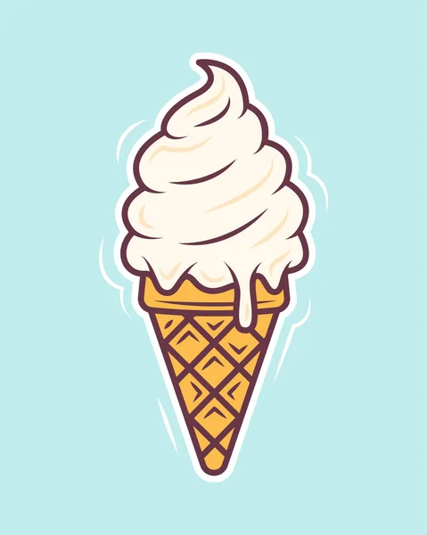冰淇淋锥形卡通风格 在蓝色背景上孤立的向量图 — 图库矢量图片