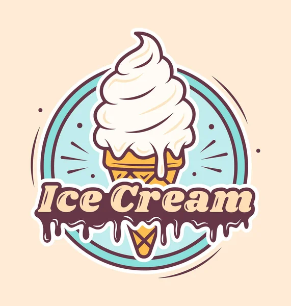 アイスクリームカフェのロゴ漫画のデザイン ワッフルコーンにテキスト付きのアイスクリーム テンプレート かわいいイラスト — ストック写真