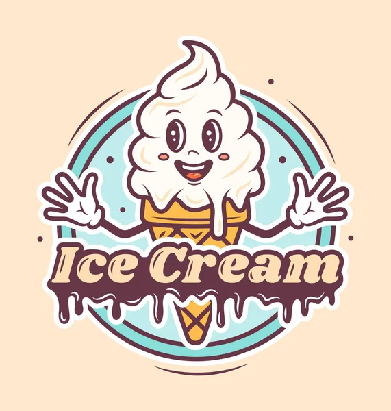 Логотип Кафе Мороженого Милый Персонаж Мультфильма Мороженое Вафельном Конусе Текстом — стоковое фото