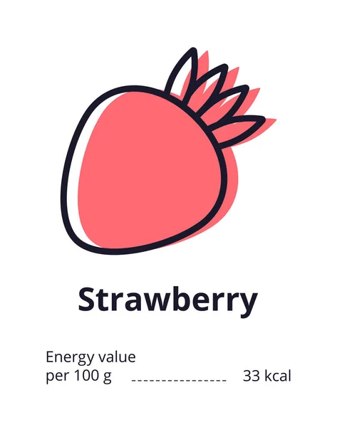 健康的なベジタリアン製品アイコン おいしいイチゴのアイコン イチゴのエネルギー価値 白い背景のベクトルイラスト — ストックベクタ