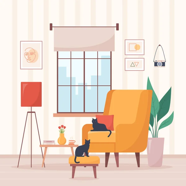 Cozy Home Interior Design Concept Living Room Interior Vector Illustration — Stock Vector