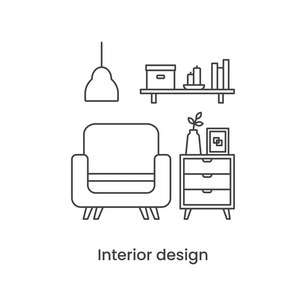 Design Interiores Conceito Ícone Linha Interior Sala Ilustração Linha Vetorial — Vetor de Stock