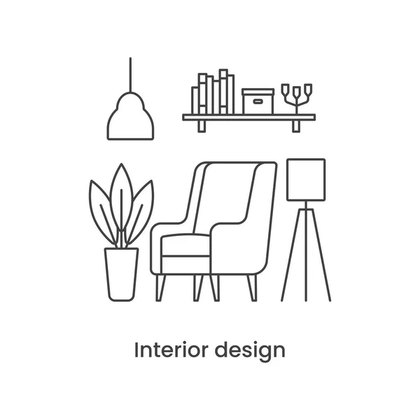 Design Interiores Conceito Ícone Linha Interior Sala Ilustração Linha Vetorial — Vetor de Stock