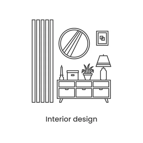 Interior Design Line Icon Concept Living Room Interior Vector Line — Stock Vector