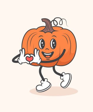 Balkabağı çizgi film karakteri kavramı. Retro biçiminde sevimli vektör illüstrasyonu.