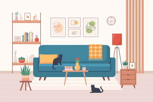 Cozy Home Interior Design Concept Living Room Interior Cute Illustration — Stock Photo, Image