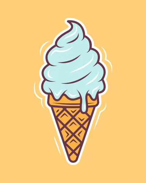 Ice Cream Cone Cartoon Style Cute Illustration Isolated Yellow Background — Stock Photo, Image