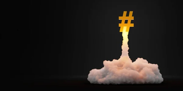 Hashtag Raket Lancering Explosie Business Technologie Concepten Originele Rendering — Stockfoto