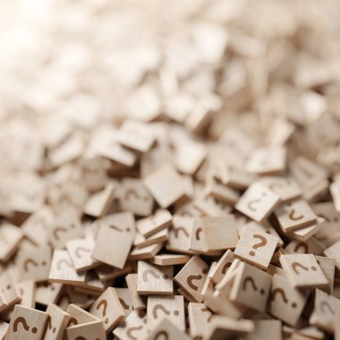 Sonsuz soru işaretleri; iş ve hayat kavramları. Asıl 3d oluşturma