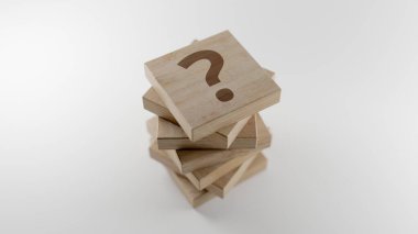 Bir grup soru işareti; iş ve hayat kavramları. Asıl 3d oluşturma