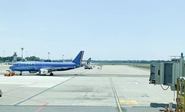 LINATE AIRPORT, ITALY - CIRCA JUNE 2022: airport operations in the second largest hub of Milan, Northern Italy