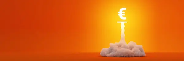 Euro Symbol Raketový Start Výbuch Obchodní Technologické Koncepce Původní Vykreslování Royalty Free Stock Obrázky