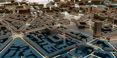 Tekno mega şehir; kentsel ve geleceksel teknoloji kavramları, orijinal 3D tasarım