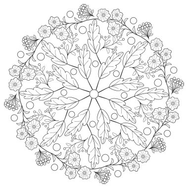 A zen tangle mandala image with flowers for relaxation and meditation, line art style, symbol of religion. clipart