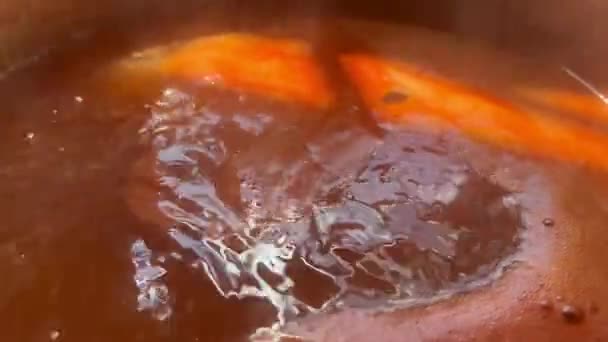 Μαγειρεύοντας Σάλτσα Ντομάτας Από Φρέσκες Ντομάτες Κατσαρόλα Υψηλής Ποιότητας Πλάνα — Αρχείο Βίντεο