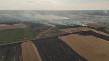 2022 Kherson bölgesinin yanan alanları. Ukrayna 'da savaş. Yüksek kalite 4k görüntü