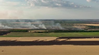 2022 Kherson bölgesinin yanan alanları. Ukrayna 'da savaş. Yüksek kalite 4k görüntü