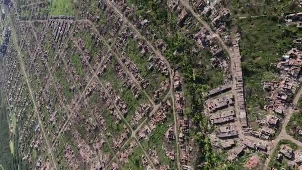 Cidade Destruída Durante Guerra Avião Verão Fotos Diurnas — Vídeo de Stock