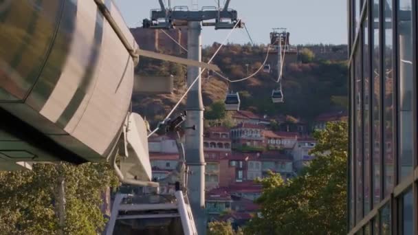 Metro Cabo Módulo Movimento Até Montanha Castelo Tbilisi Geórgia Transporte — Vídeo de Stock