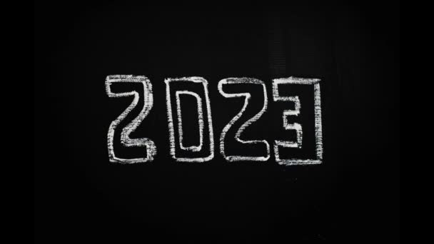 2024 Feliz Ano Novo Stop Motion Giz Branco Placa Preta — Vídeo de Stock