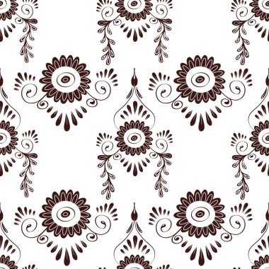 Karmaşık mehendi süs tasarımı. Beyaz arka planda çiçek desenleri var.