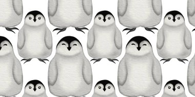 Beyaz bir arka planda yeni yılı kutlayan büyüleyici penguen deseni.