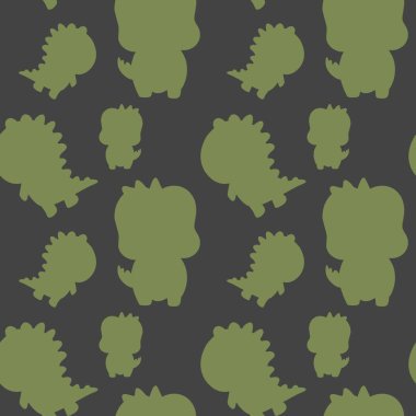 Şirin yeşil dinozor siluetleri koyu bir arkaplana dağılmış, neşeli bir şablon oluşturuyor.