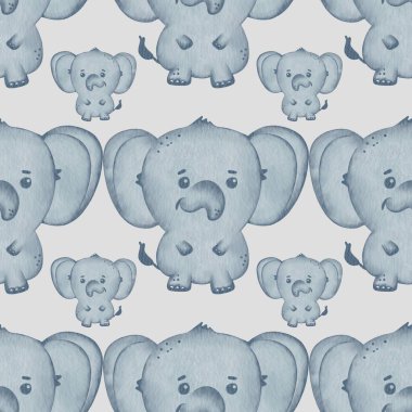 Hafif arka planda neşeli desenli şirin karikatür filleri çocuk dekoru için mükemmel.