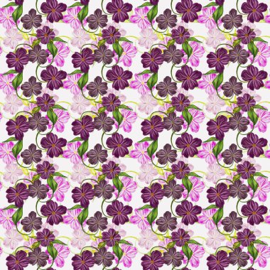 Açık arkaplanda mor ve pembe çiçekler bulunan renkli çiçek deseni