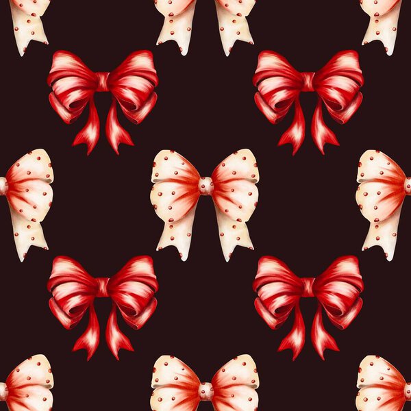Decorative bows pattern on a dark background for festive occasions and crafts