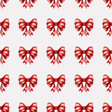 Renkli kırmızı fiyonklar arka planda tekrarlanan desenler halinde dizilmiş