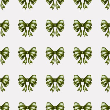 Repeating pattern of green bows on a light background for interior design and textile applications clipart