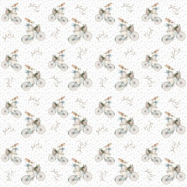 Hafif arka planda çiçeklerle çevrili klasik bisikletlerin deseni