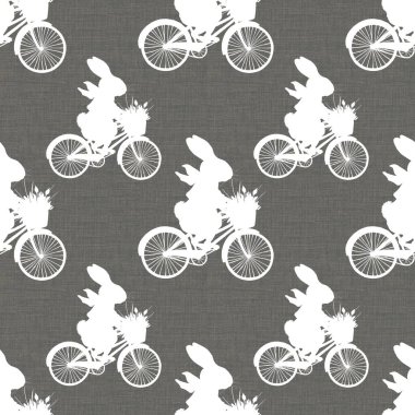 Whimsical bicycle pattern featuring rabbits with baskets, perfect for spring-themed design clipart