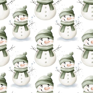 Sıcak eşarplı neşeli kardan adamlar Noel eğlencesine kış neşesi ve şenliği getiriyor.