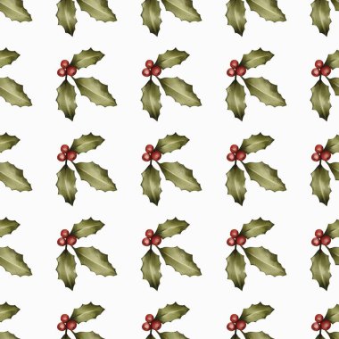 Bayram dekorasyonu için temiz beyaz arka planda şenlikli kutsal yapraklar ve böğürtlenler.