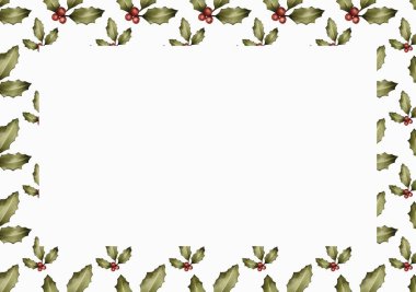 Bayram davetiyeleri ve kartlar için kırmızı böğürtlenlerle dekoratif kutsal sınır