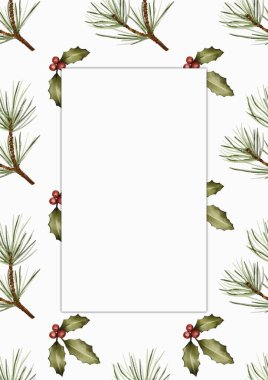 Mevsimsel selamlama ve el sanatları için çam dalları ve kutsal meyvelerin yer aldığı şenlikli kış sınırı