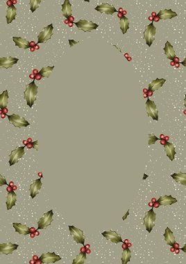 Bayram temalı dekoratif çerçeve, mevsimlik kutlamalar için kutsal yapraklar ve meyvelerle.